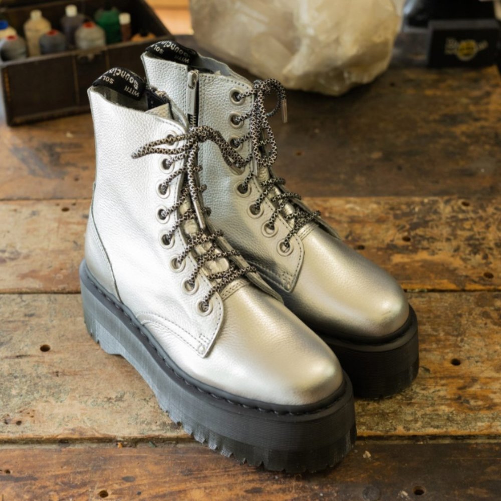 Silver Platform Lace-Up Boots
